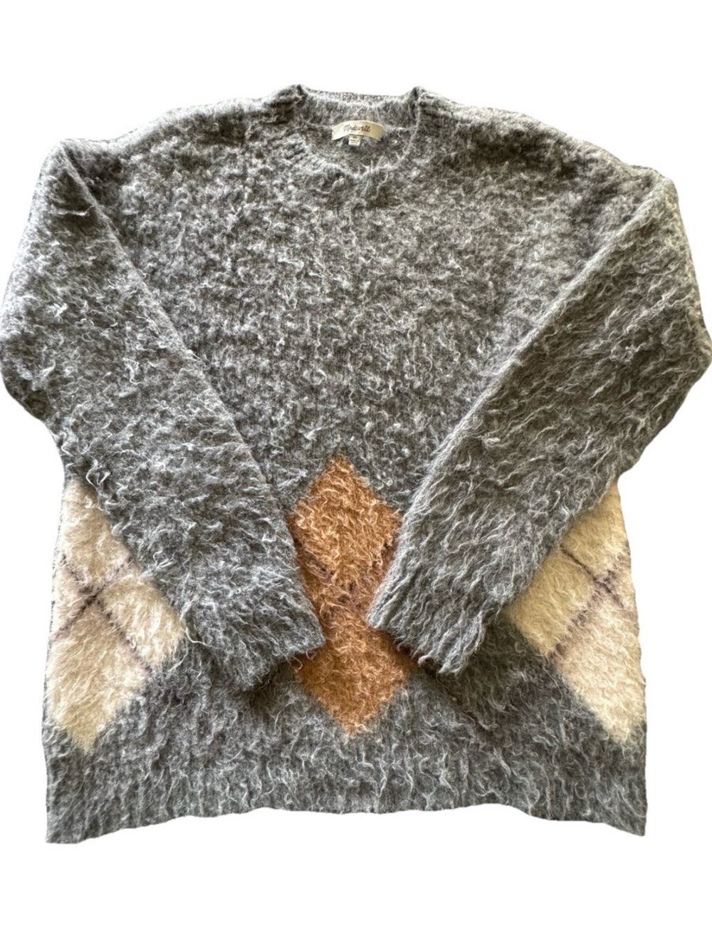 Madewell Brushed Argyle Sweater XS Fuzzy Alpaca Wool 90s Grandpa Academia